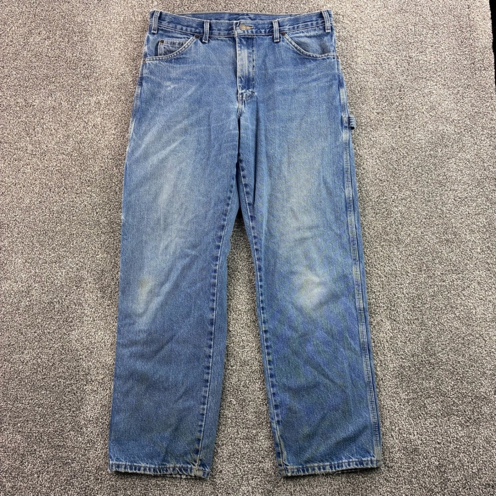Vintage Dickies Carpenter Jeans Mens 34x32 Blue Cotton Utility Workwear Denim